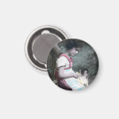 Bonne Année  meisje met pop Magneet (Voorkant / Achterkant)