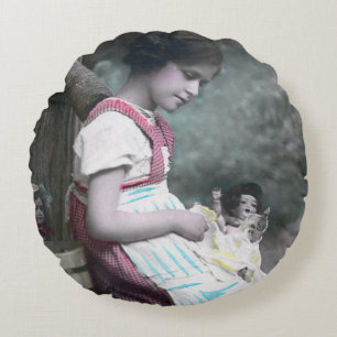 Bonne Année  meisje met pop Rond Kussen