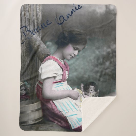 Bonne Année  meisje met pop Sherpa Deken (Voorkant)