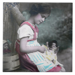 Bonne Année meisje met pop Tegeltje