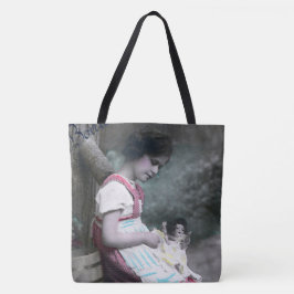 Bonne Année  meisje met pop Tote Bag