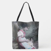 Bonne Année  meisje met pop Tote Bag (Achterkant)