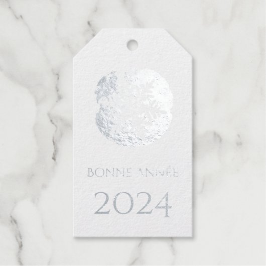 Bonne Annee - sneeuwvlok - 2022 zilver Cadeaulabels (Voorkant)