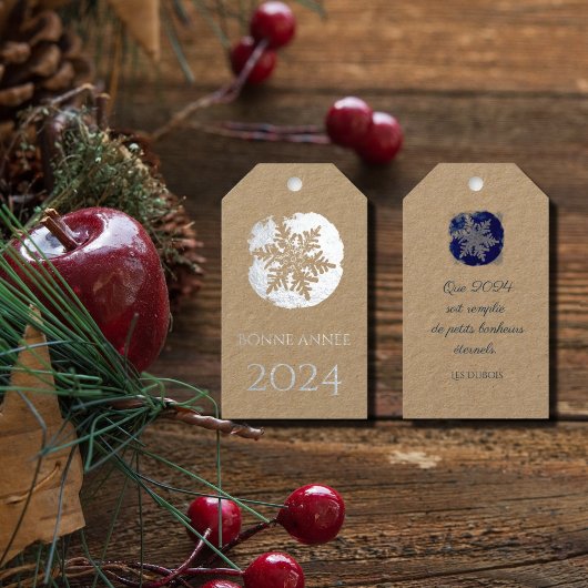 Bonne Annee - sneeuwvlok - 2022 zilver Cadeaulabels