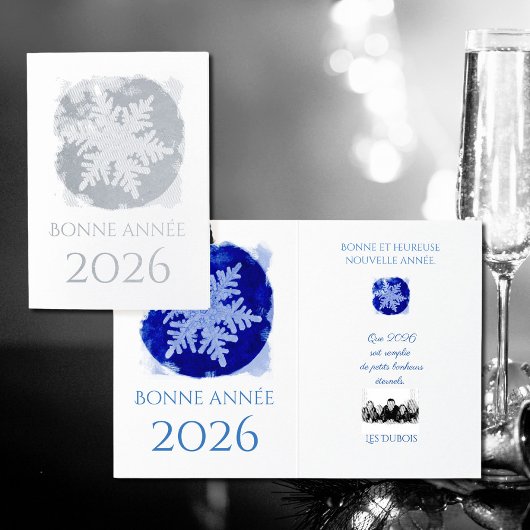 Bonne Annee - sneeuwvlok - 2026 zilver Folie Kaarten