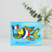 BONNE CHANCE French Flag Fish funny cartoon Briefkaart (Staand voorkant)