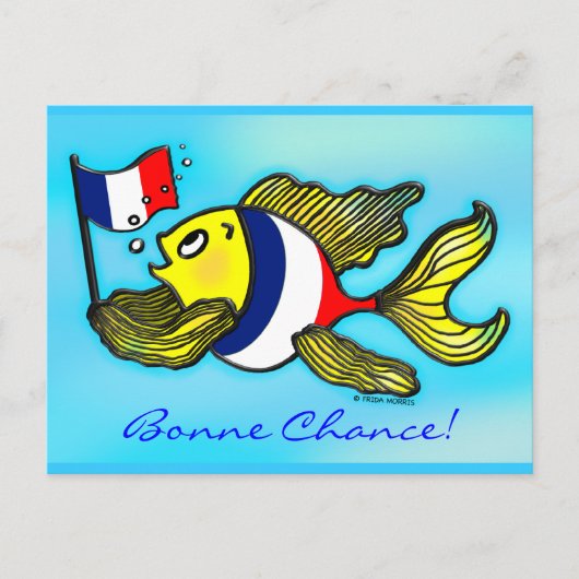 BONNE CHANCE French Flag Fish funny cartoon Briefkaart (Voorkant)