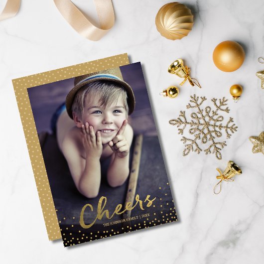 Bonne feestdagen Goud Schrift Confetti Foto Kaarte Feestdagenkaart