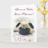 Bonne fête des mères Pug wenskaart Kaart (Gele Bloem)