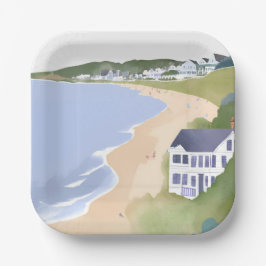 Bonnet Shores | Rhode Island Strand Aquarel Papieren Bordje