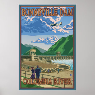 Bonneville Dam - Columbia River, OR Travel Poster