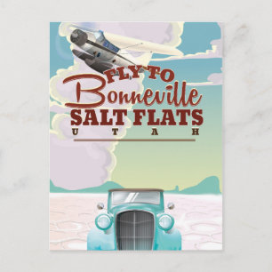 Bonneville Salt Flat Utah vintage reisposter Briefkaart