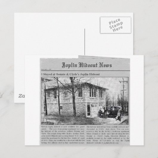 Bonnie & Clyde's Joplin Hideout Briefkaart (Voorkant / Achterkant)