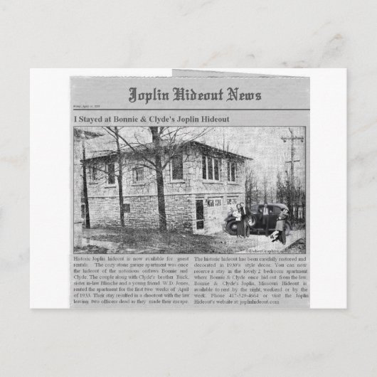 Bonnie & Clyde's Joplin Hideout Briefkaart (Voorkant)