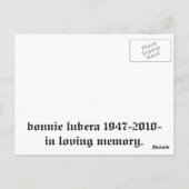 Bonnie Lubera briefkaart ontworpen door James Lube (Achterkant)