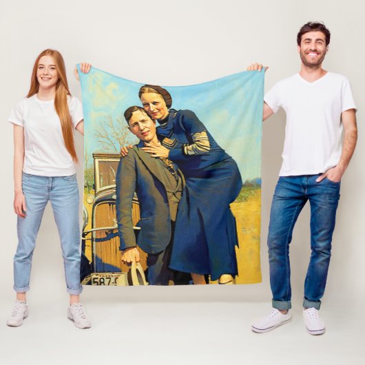 Bonnie Parker Clyde Barrow 1933 Nabootsing Schilde Fleece Deken (In situ)