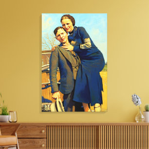 Bonnie Parker Clyde Barrow 1933 Schilderij Canvas Afdruk