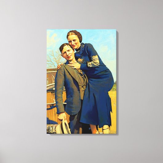 Bonnie Parker Clyde Barrow 1933 Schilderij Canvas Afdruk (Voorkant)