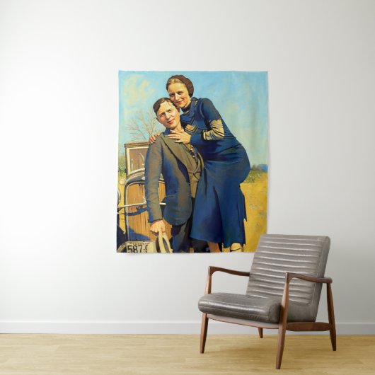Bonnie Parker Clyde Barrow 1933 Schilderij Wandkleed (In situ)