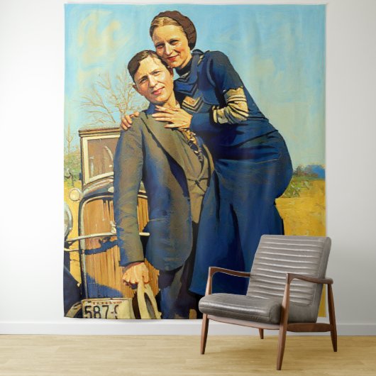 Bonnie Parker Clyde Barrow 1933 Schilderij Wandkleed (In situ)