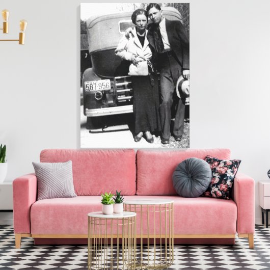 Bonnie Parker en Clyde Barrow 1933 Canvas Afdruk (Insitu (Woonkamer))
