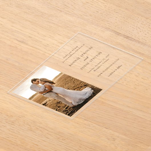 Bonnie Photo Elegant Wedding Save the Date Acryl Uitnodigingen (Laagn)