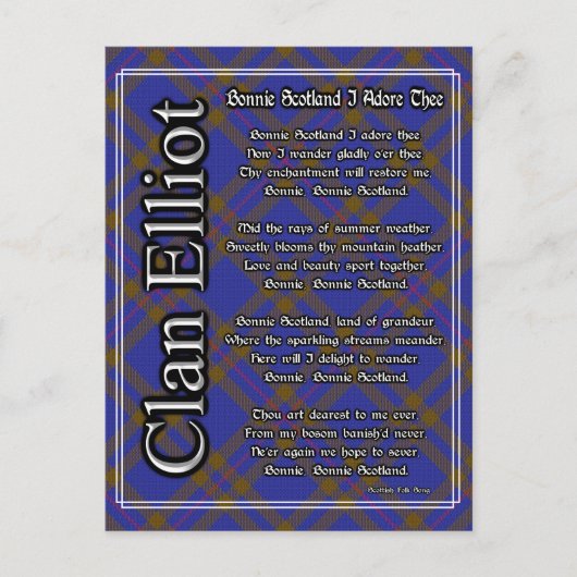 Bonnie Scotland I Adore The Clan Elliot Tartan Briefkaart (Voorkant)