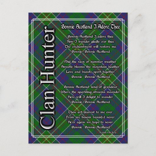 Bonnie Scotland I Adore The Clan Hunter Tartan Briefkaart (Voorkant)
