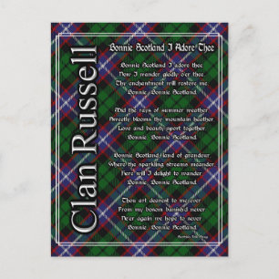 Bonnie Scotland I Adore The Clan Russell Tartan Briefkaart
