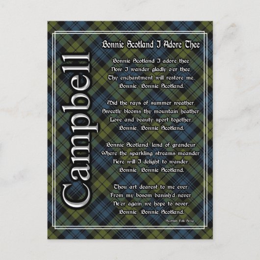 Bonnie Scotland I Adore Thee Campbell Tartan Briefkaart (Voorkant)