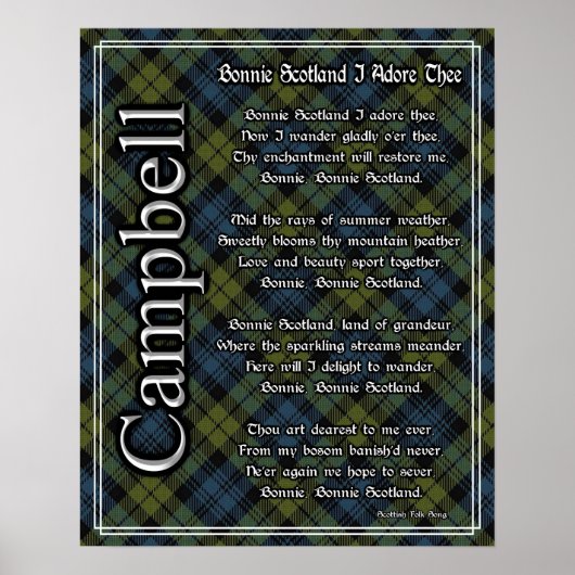 Bonnie Scotland I Adore Thee Campbell Tartan Poster (Voorkant)