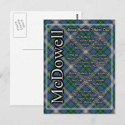 Bonnie Scotland I Adore Thee Clan McDowell Tartan Briefkaart (Voorkant / Achterkant)