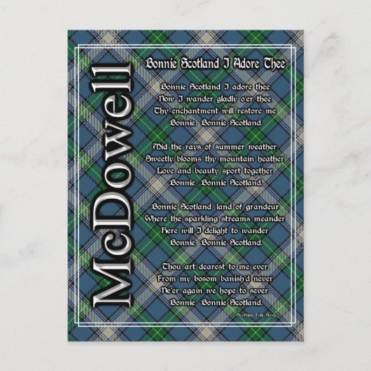 Bonnie Scotland I Adore Thee Clan McDowell Tartan Briefkaart (Voorkant)