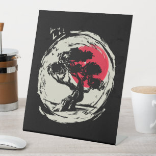Bonsai Art Japanse Sunset Reclamebord Met Voetstuk