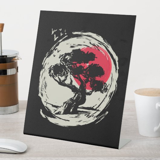 Bonsai Art Japanse Sunset Reclamebord Met Voetstuk (Insitu)