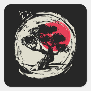 Bonsai Art Japanse Sunset Vierkante Sticker