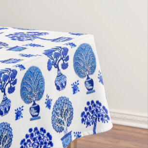Bonsai Bomen Patroon in Kobalt Blauw en Wit Tafelkleed