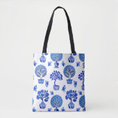 Bonsai Bomen Patroon in Kobalt Blauw en Wit Tote Bag (Voorkant)