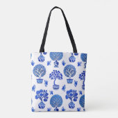 Bonsai Bomen Patroon in Kobalt Blauw en Wit Tote Bag (Achterkant)