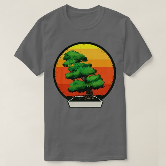 Bonsai Boom in Bonsai Planter Retro Zonsondergang T-shirt (Design voorkant)