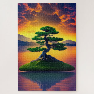 Bonsai-boom in de Sunset Jigzaag Puzzle Legpuzzel