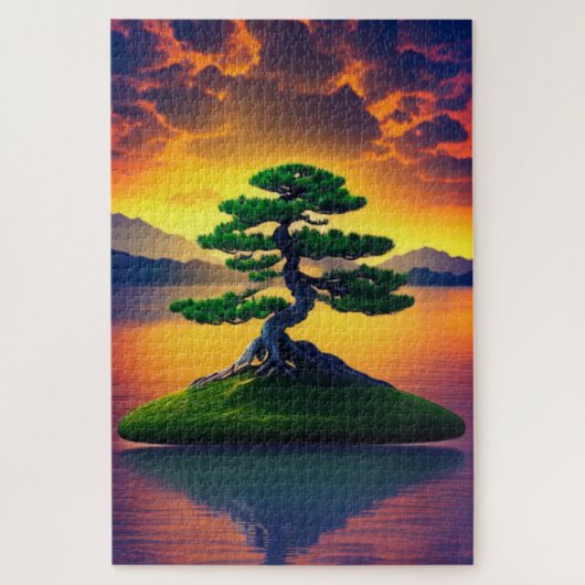 Bonsai-boom in de Sunset Jigzaag Puzzle Legpuzzel (Verticaal)