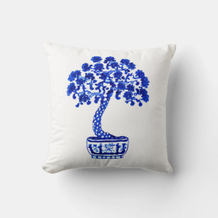 Bonsai Boom in Kobalt Blauw en Wit Kussen