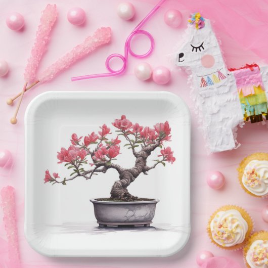 Bonsai boom in pot papieren bordje (Feest)