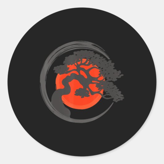 bonsai boom japans enso kalligrafie cirkel ronde sticker (Voorkant)