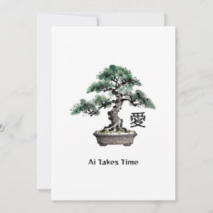 Bonsai Boom Japanse Liefde Calligrafie Valentijnsd Feestdagenkaart