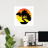 Bonsai-boom met zonsondergang. poster (Thuiskantoor)