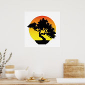 Bonsai-boom met zonsondergang. poster (Keuken)