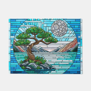 Bonsai Boom Volle Maan Mozaïek Kunst Deurmat
