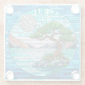 Bonsai Boom Volle Maan Mozaïek Kunst Glazen Onderzetter (Achterkant)